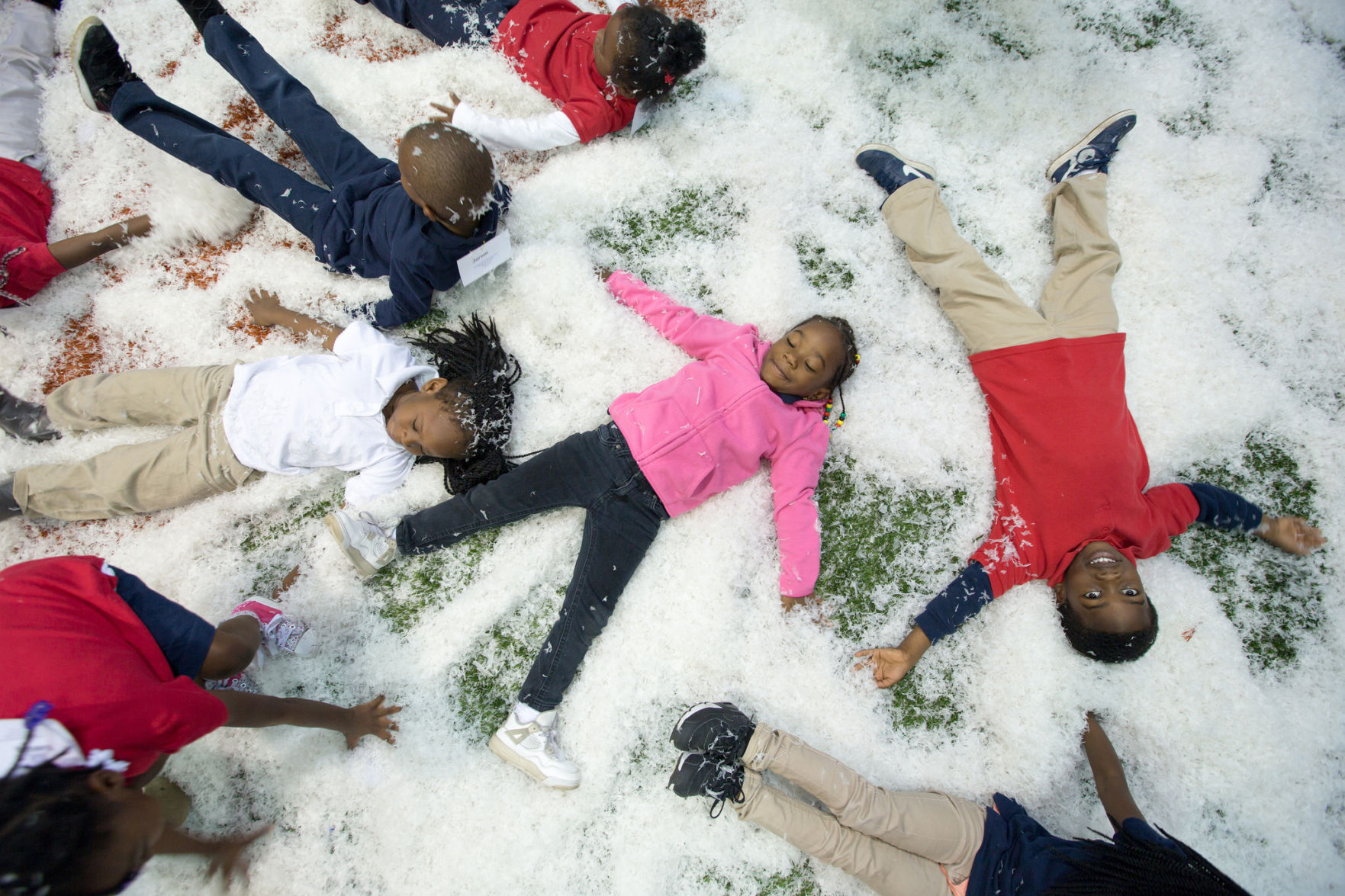 Kids in fake snow